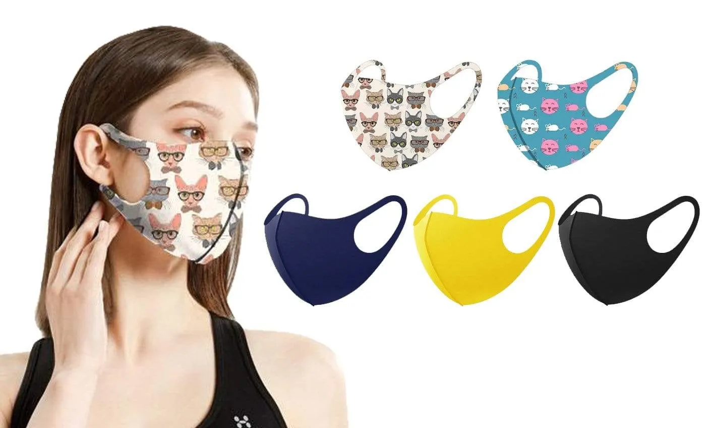 5 Pack Fun Prints Reusable Fabric Masks sold by Daily Haute product image thumbnail 3