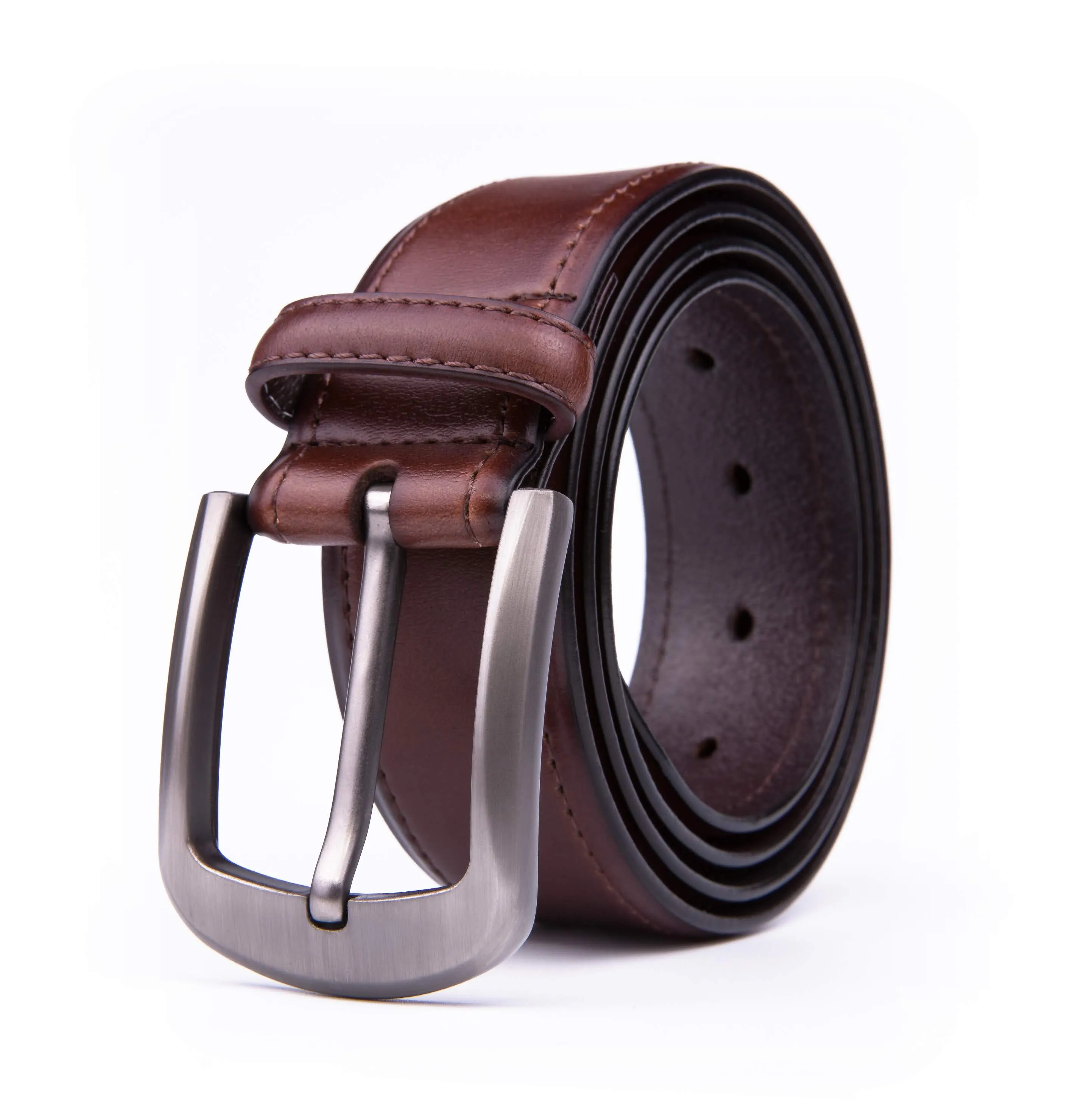 Braveman Men's Classic Genuine Leather Belt with Brushed Silver Buckle sold by Daily Haute product image thumbnail 5