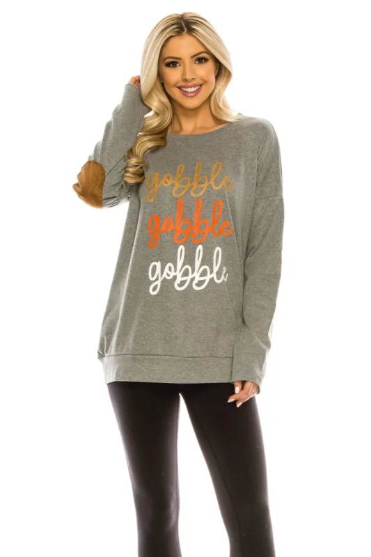Haute Edition Women's Thanksgiving Tunic Elbow Patch Graphic Tees sold by Daily Haute