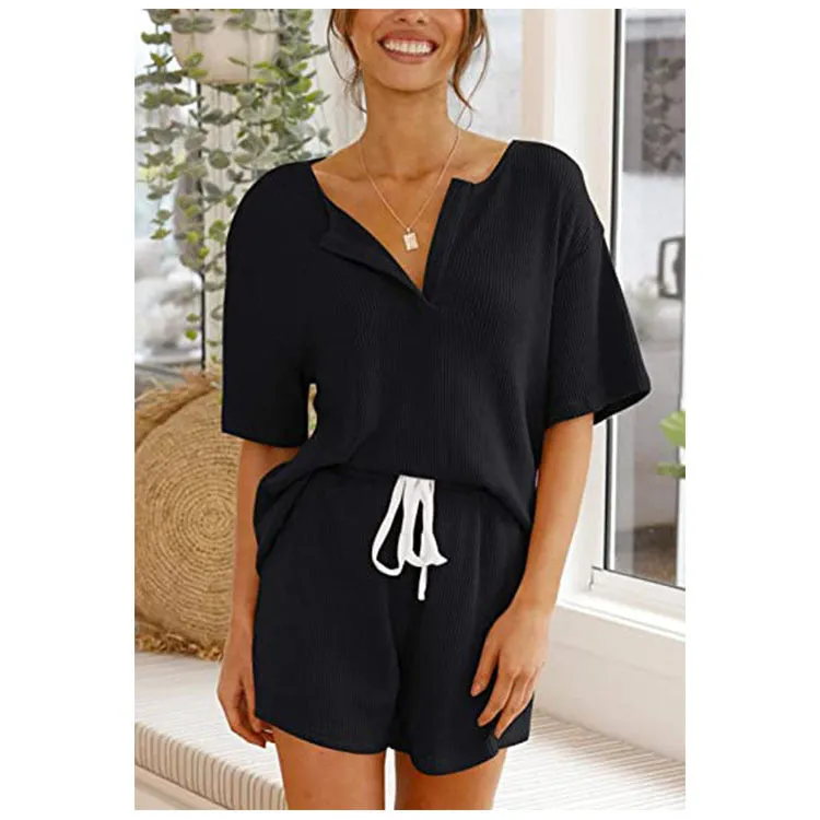Haute Edition Women's Split Neck Tee And Shorts Lounge Pajama Set sold by Daily Haute product image thumbnail 3