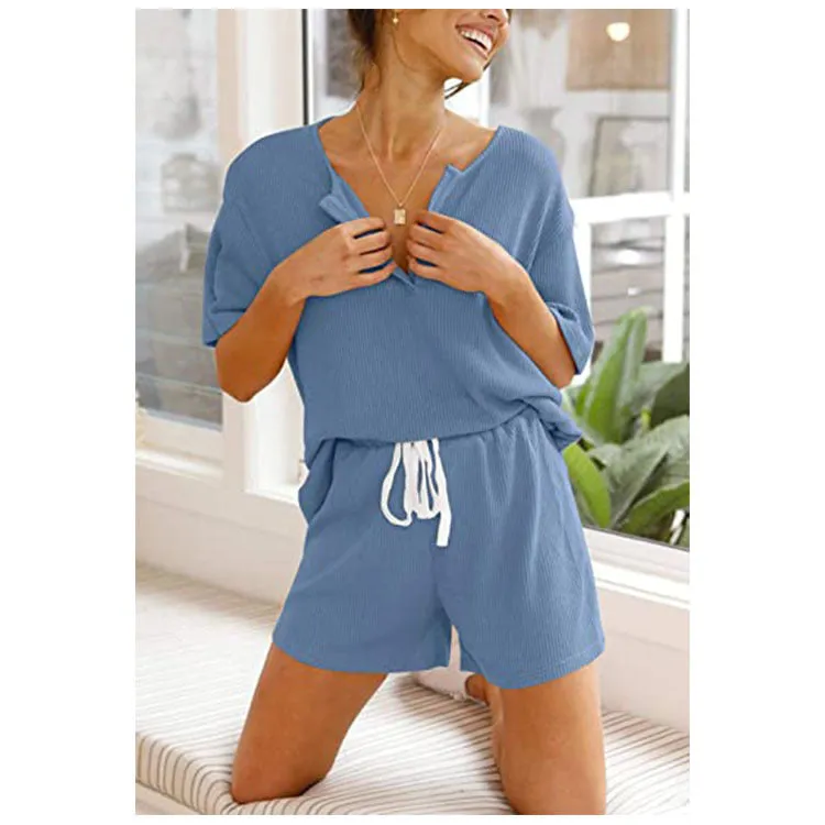 Haute Edition Women's Split Neck Tee And Shorts Lounge Pajama Set sold by Daily Haute product image thumbnail 5