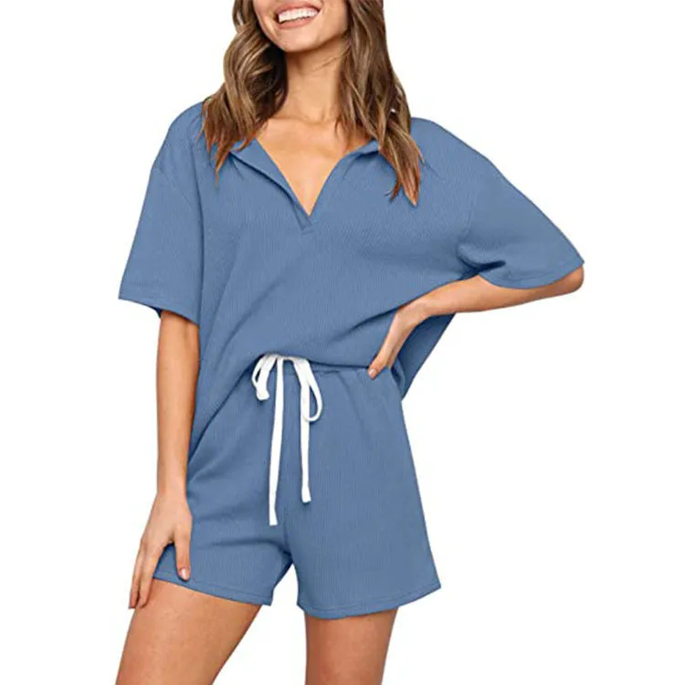 Haute Edition Women's Split Neck Tee And Shorts Lounge Pajama Set sold by Daily Haute product image thumbnail 4