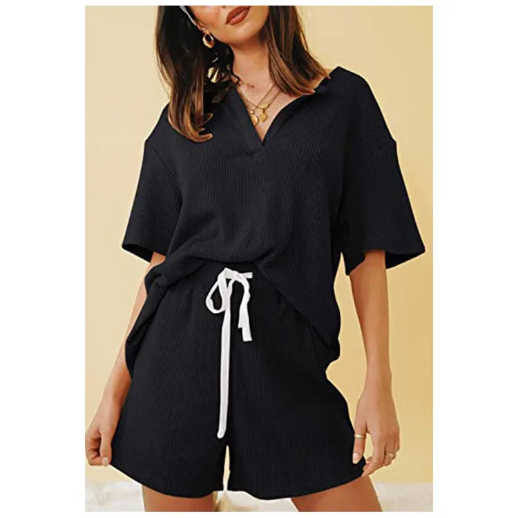 Haute Edition Women's Split Neck Tee And Shorts Lounge Pajama Set sold by Daily Haute product image thumbnail 2
