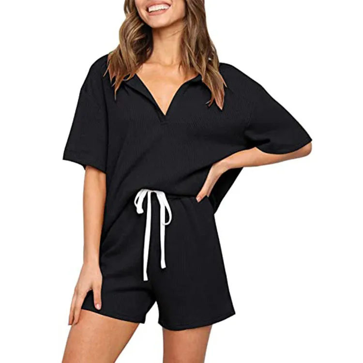 Haute Edition Women's Split Neck Tee And Shorts Lounge Pajama Set sold by Daily Haute
