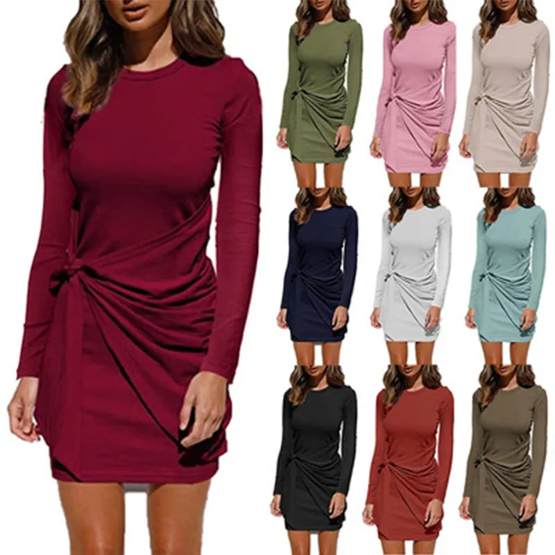 Haute Edition Long Sleeve Tie Waist Bodycon Cocktail Dress sold by Daily Haute