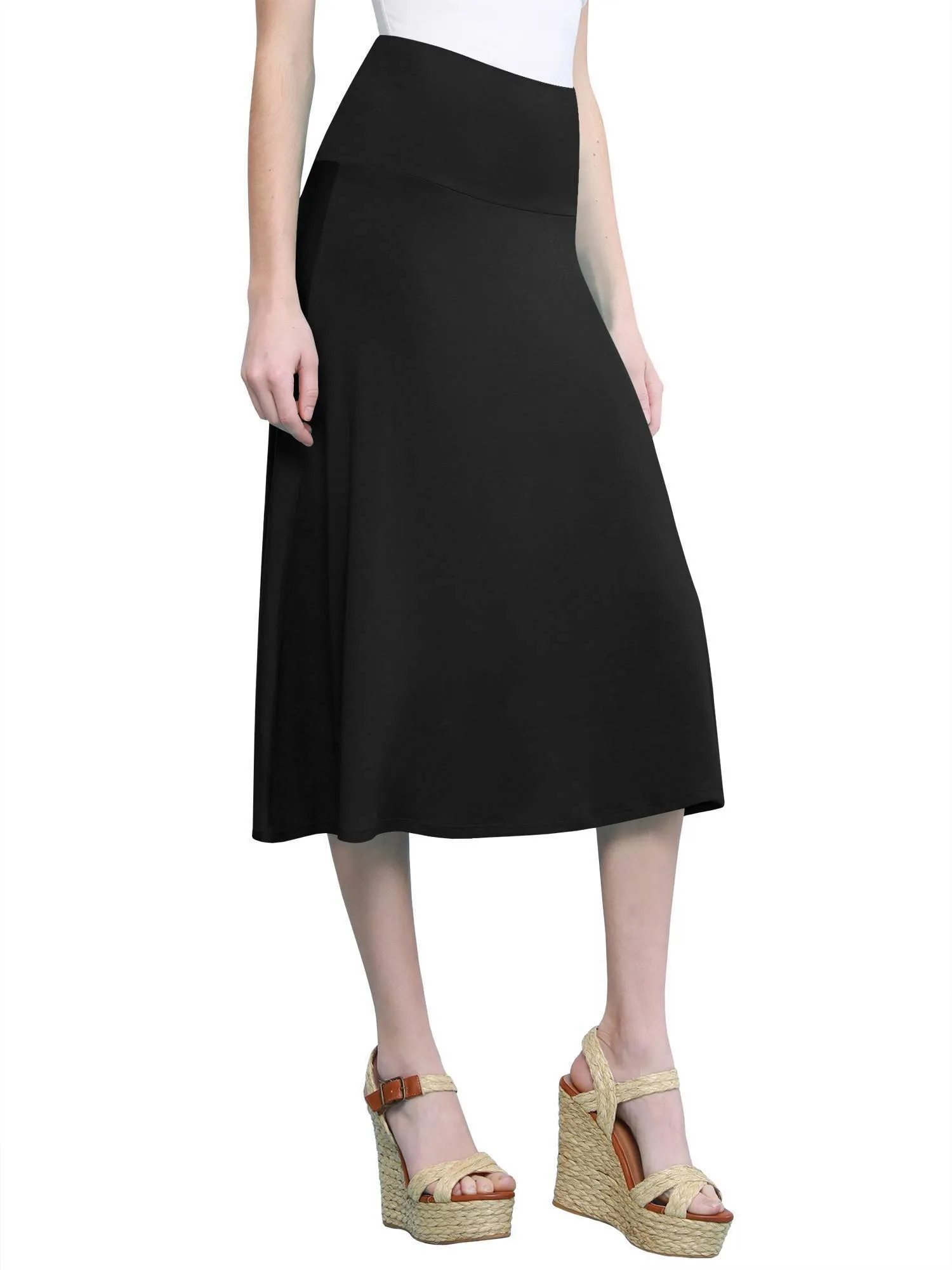 Women's Solid Lightweight Flare Midi Pull On Skirt sold by Daily Haute product image thumbnail 5