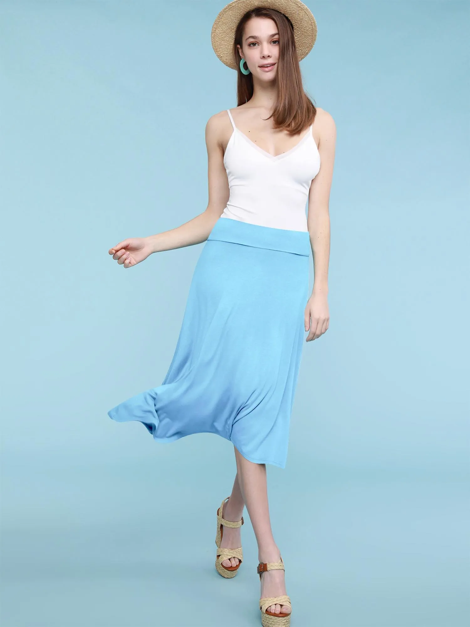 Women's Solid Lightweight Flare Midi Pull On Skirt sold by Daily Haute product image thumbnail 2