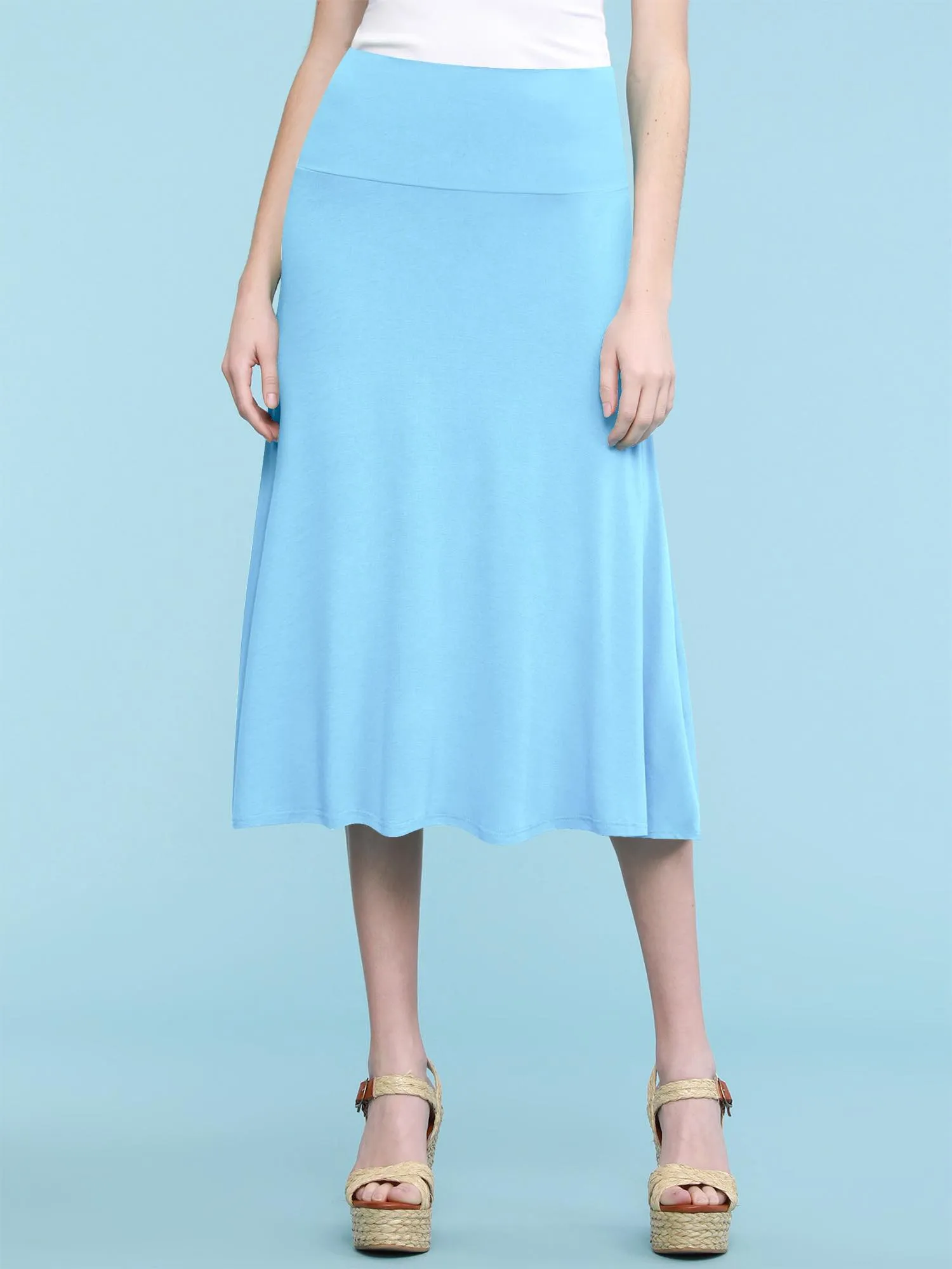 Women's Solid Lightweight Flare Midi Pull On Skirt sold by Daily Haute product image thumbnail 3