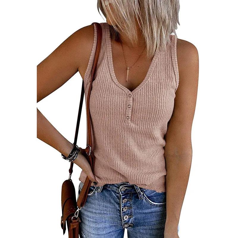 Haute Edition Ribbed V-Neck Button Tank sold by Daily Haute product image thumbnail 5