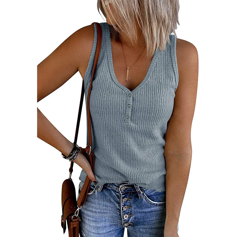 Haute Edition Ribbed V-Neck Button Tank sold by Daily Haute product image thumbnail 3