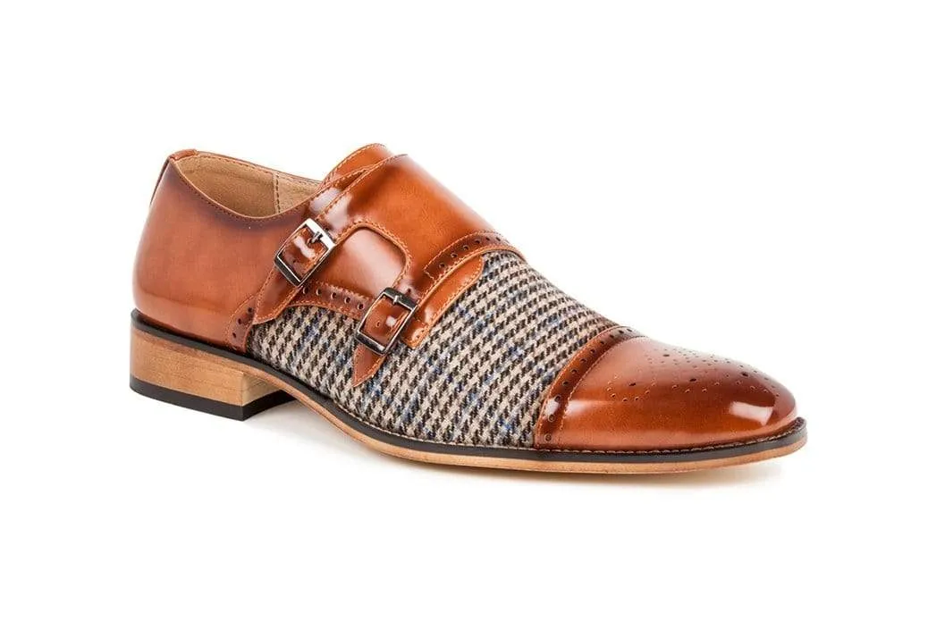 Gino Vitale Double Monk Strap Houndstooth Medallion Cap Toe Dress Shoes sold by Daily Haute
