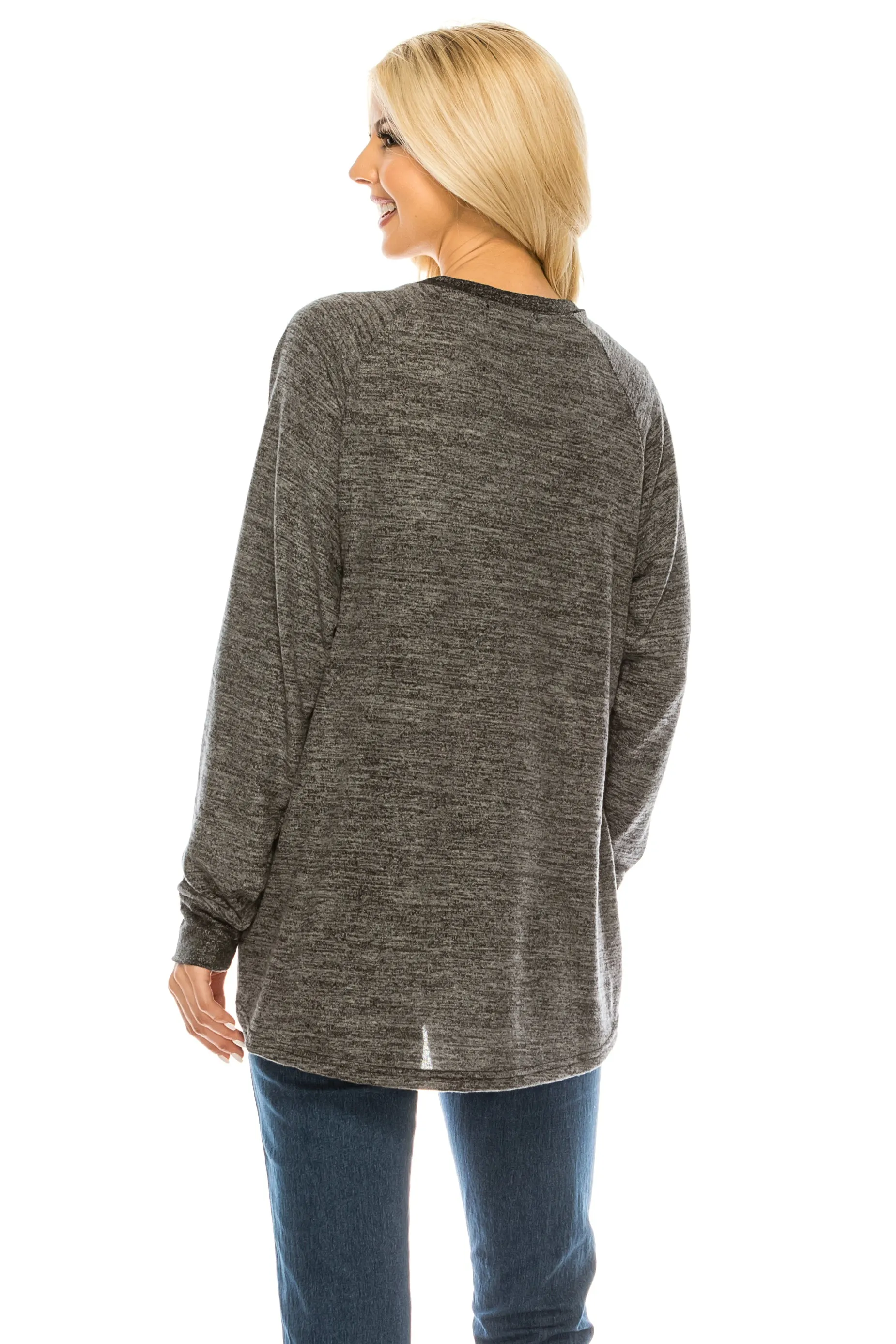 Haute Edition Women's Heather Contrast Slouchy Cozy Pocket Sweatshirt Tunic sold by Daily Haute product image thumbnail 4