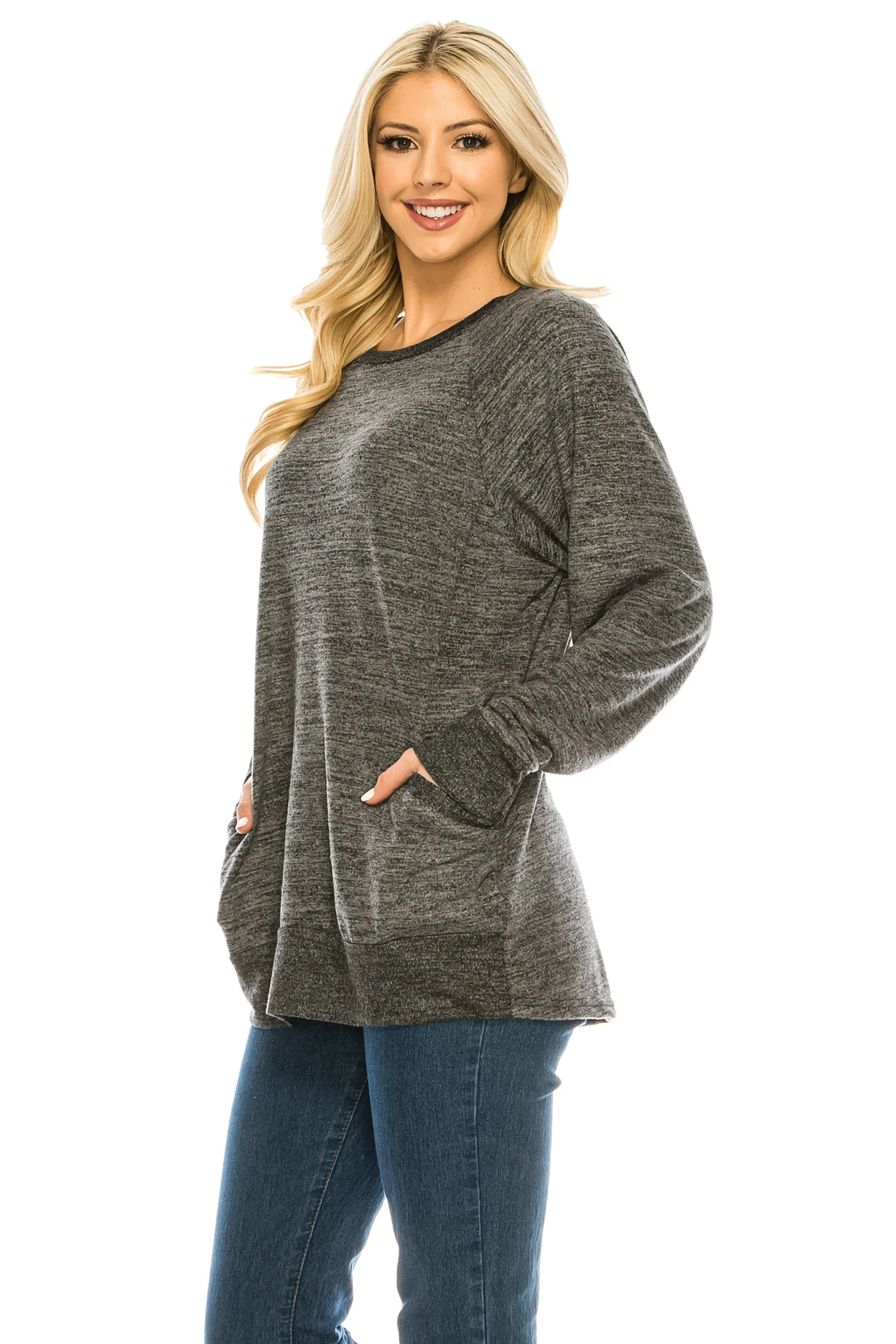 Haute Edition Women's Heather Contrast Slouchy Cozy Pocket Sweatshirt Tunic sold by Daily Haute product image thumbnail 3