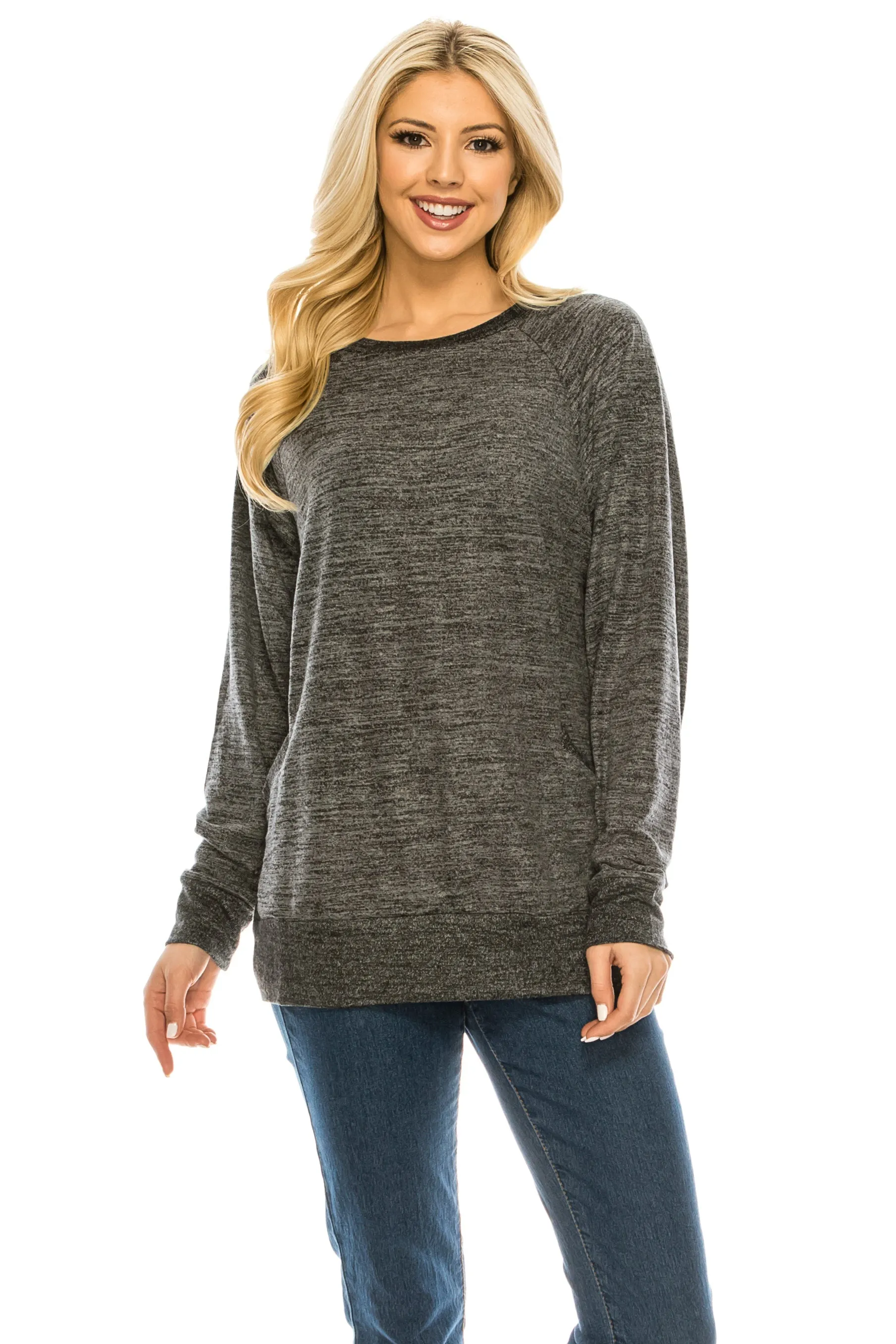 Haute Edition Women's Heather Contrast Slouchy Cozy Pocket Sweatshirt Tunic sold by Daily Haute product image thumbnail 2