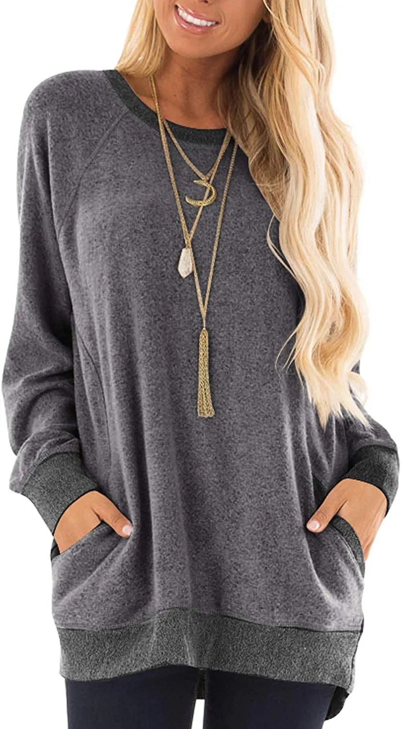 Haute Edition Women's Heather Contrast Slouchy Cozy Pocket Sweatshirt Tunic sold by Daily Haute