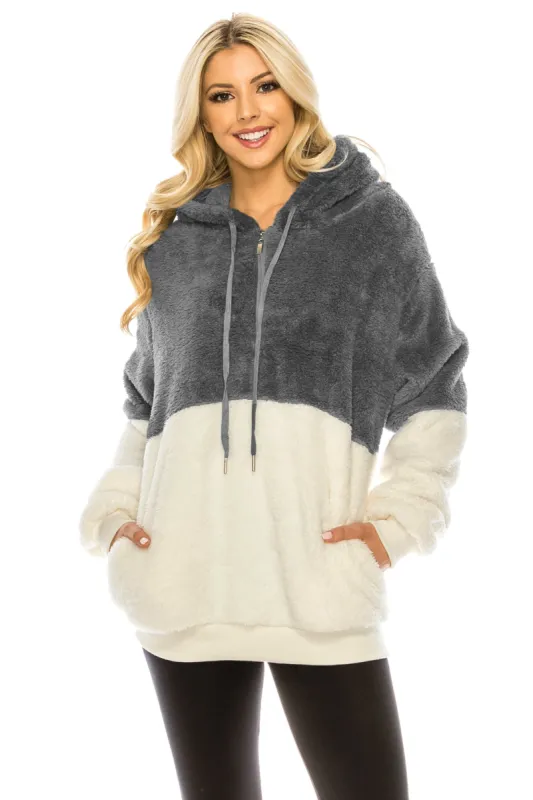 Haute Edition Women's Colorblock and Solid 1/4 Zip Sherpa Hoodie sold by Daily Haute