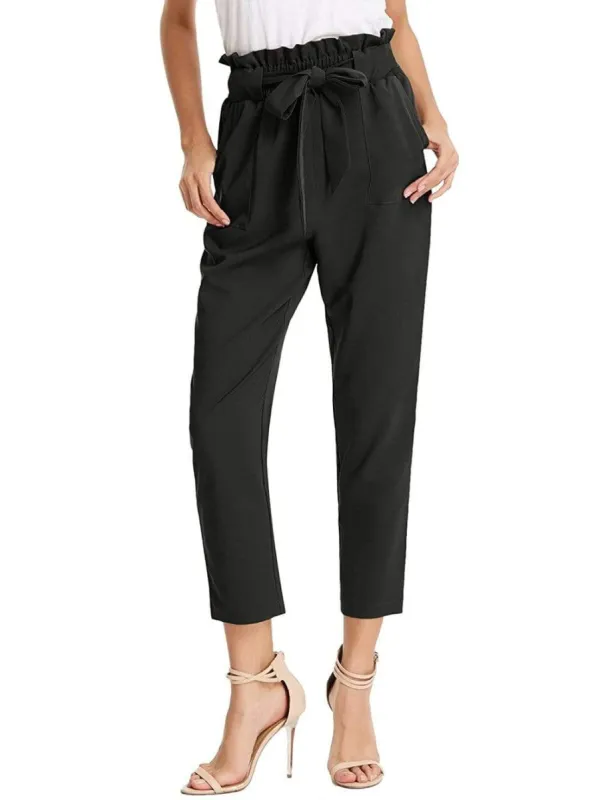 Women's Tie Belt High Paper Bag Waist Slim Pull On Pant sold by Daily Haute