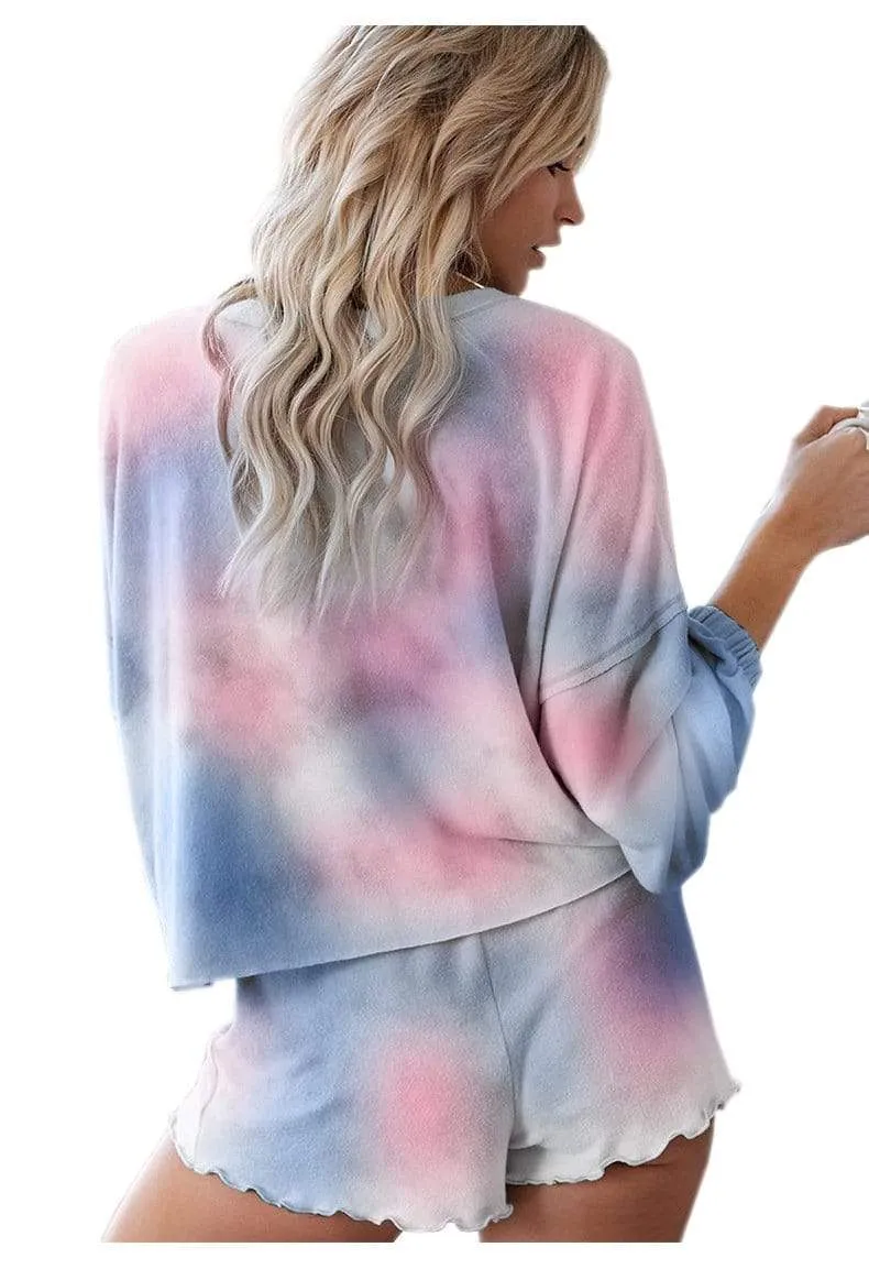 Haute Edition Pattern Split Neck Henley Tee and Drawstring Short Lounge Set with Plus sold by Daily Haute product image thumbnail 5