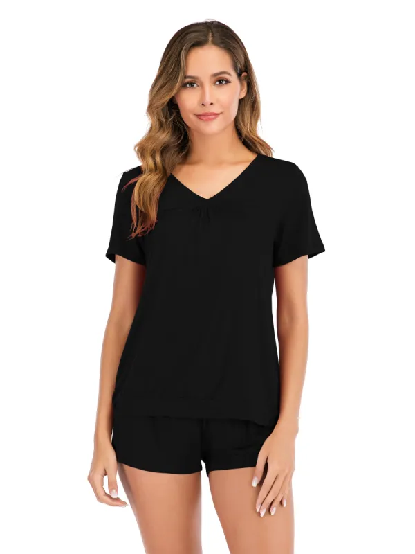 Haute Edition V-Neck Tee and Matching Short Lounge Pajama Set with Plus sold by Daily Haute