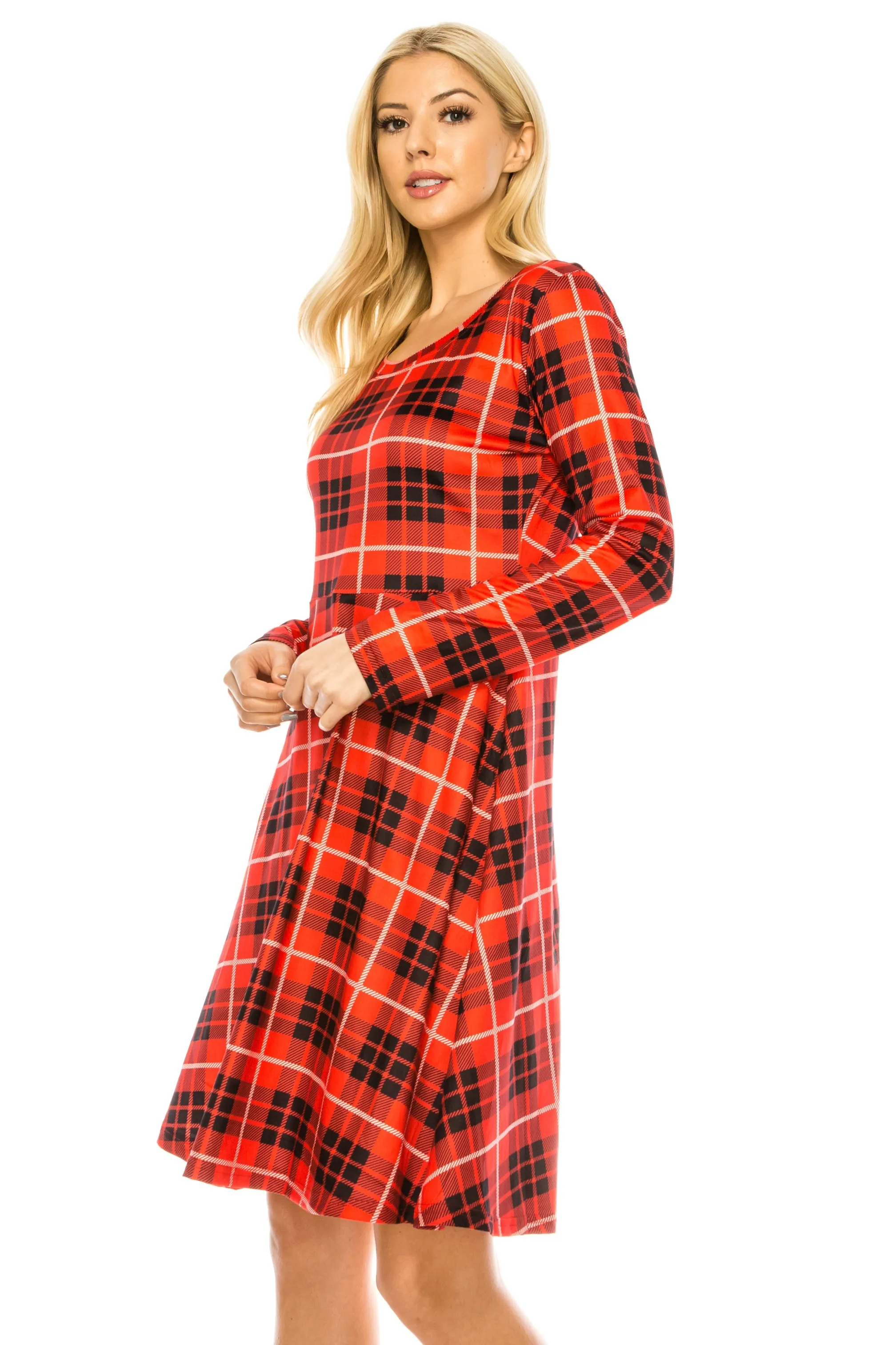 Haute Edition Women's Christmas Plaid & Solid Holiday Long Sleeve Skater Party Dress sold by Daily Haute product image thumbnail 3