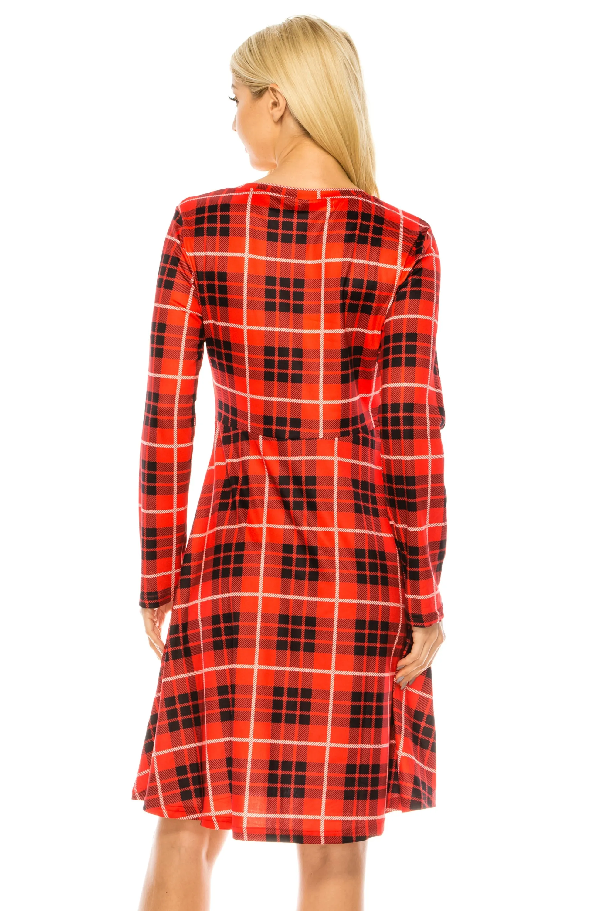 Haute Edition Women's Christmas Plaid & Solid Holiday Long Sleeve Skater Party Dress sold by Daily Haute product image thumbnail 4