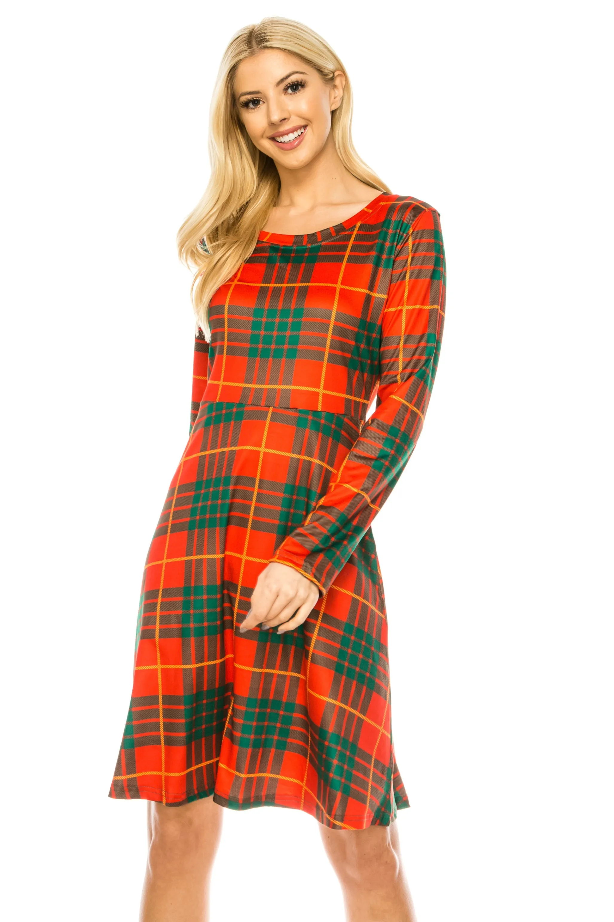 Haute Edition Women's Christmas Plaid & Solid Holiday Long Sleeve Skater Party Dress sold by Daily Haute product image thumbnail 5