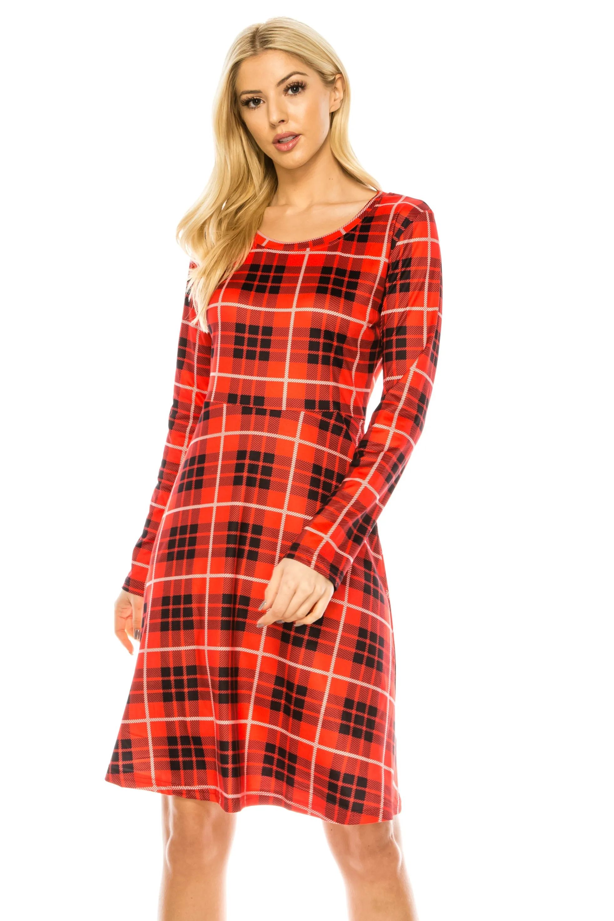 Haute Edition Women's Christmas Plaid & Solid Holiday Long Sleeve Skater Party Dress sold by Daily Haute product image thumbnail 2