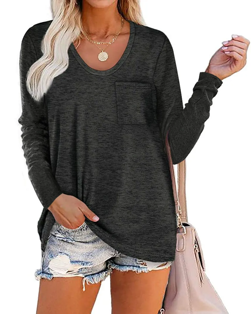 Haute Edition Long Sleeve Heather Pocket Scoop Neck Long Sleeve Pocket Tunic Top sold by Daily Haute