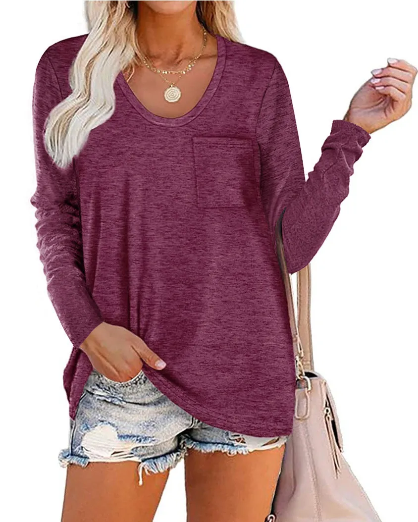 Haute Edition Long Sleeve Heather Pocket Scoop Neck Long Sleeve Pocket Tunic Top sold by Daily Haute product image thumbnail 3