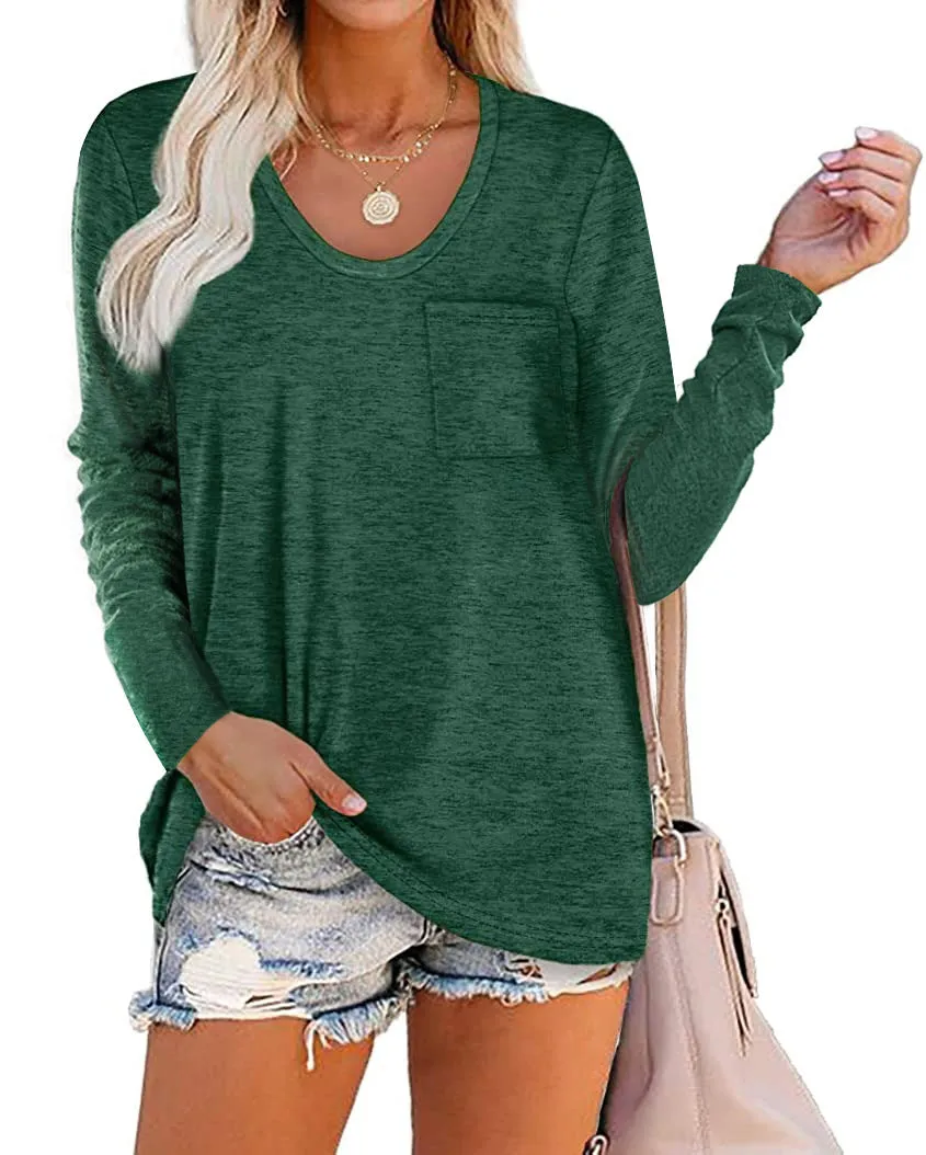 Haute Edition Long Sleeve Heather Pocket Scoop Neck Long Sleeve Pocket Tunic Top sold by Daily Haute product image thumbnail 4