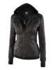 Made By Johnny MBJ Womens Faux Leather Motorcycle Jacket with Hoodie sold by Daily Haute