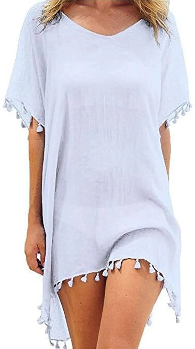 Haute Edition Women's Chiffon Beach Swim Cover Up with Tassels sold by Daily Haute product image thumbnail 4