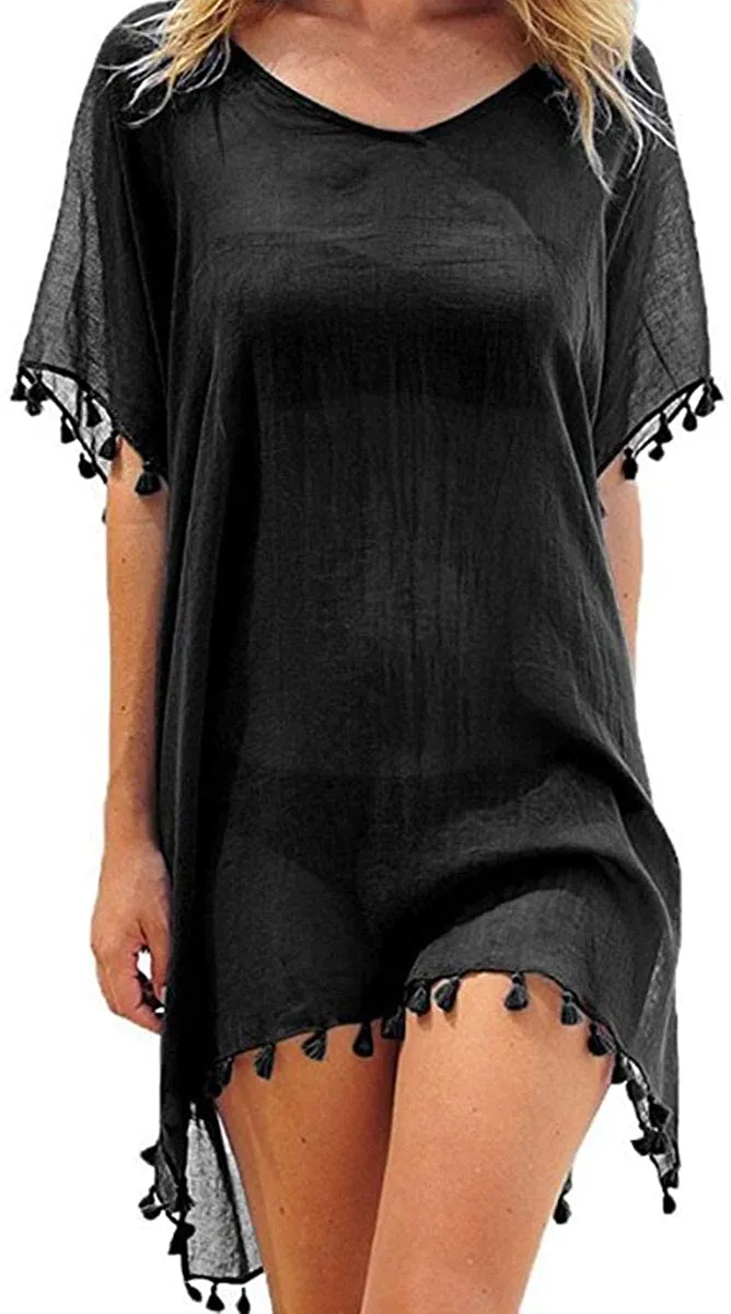 Haute Edition Women's Chiffon Beach Swim Cover Up with Tassels sold by Daily Haute product image thumbnail 2