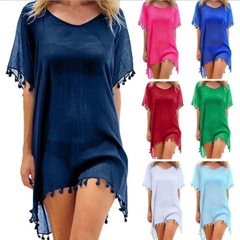 Haute Edition Women's Chiffon Beach Swim Cover Up with Tassels sold by Daily Haute