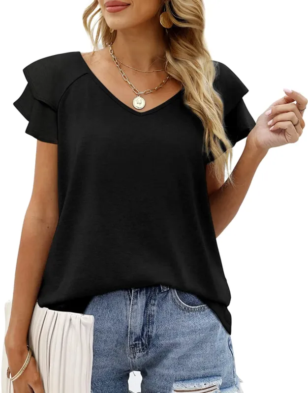 Haute Edition Women's Flutter Sleeve V-Neck Blouse sold by Daily Haute