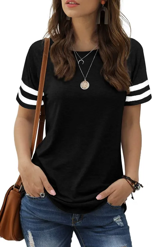 Haute Edition Women's Short Sleeve Varsity Stripe Casual Summer Top sold by Daily Haute