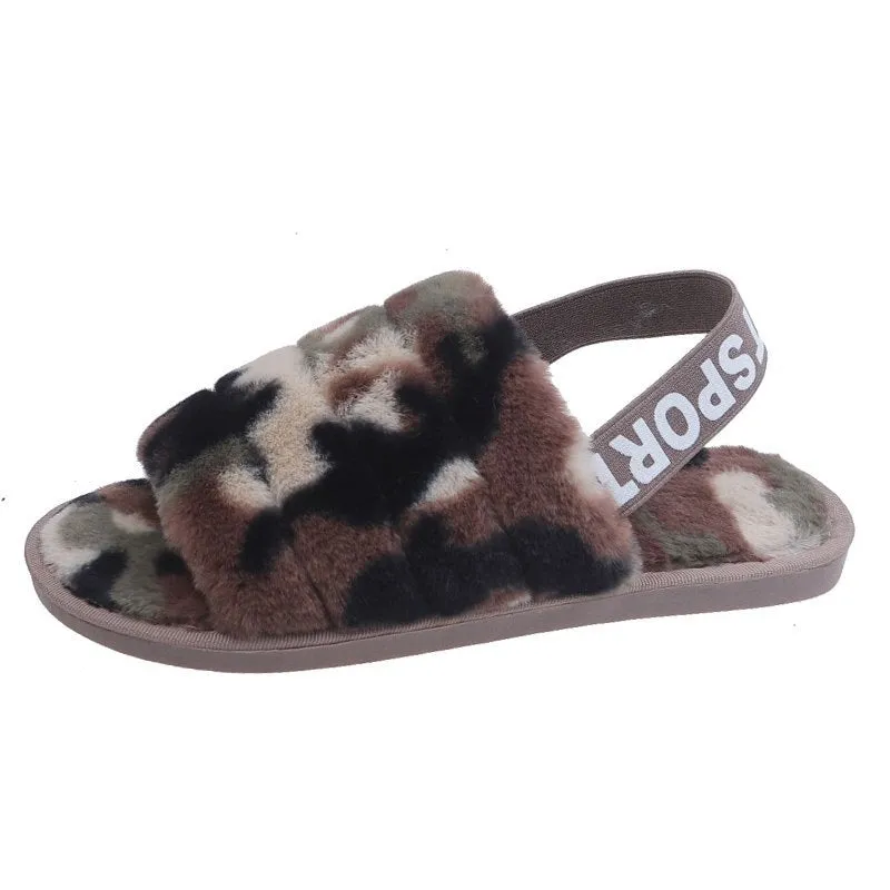 Haute Edition Women's Open Toe Furry House Slippers with Elastic Strap sold by Daily Haute