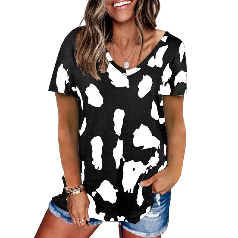 Haute Edition V-Neck Women's Leopard Print Summer Casual Top Tee sold by Daily Haute
