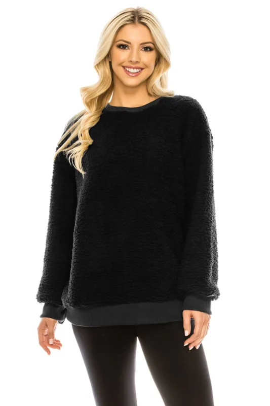 Haute Edition Pullover Crewneck Sherpa Fleece Sweatshirt sold by Daily Haute