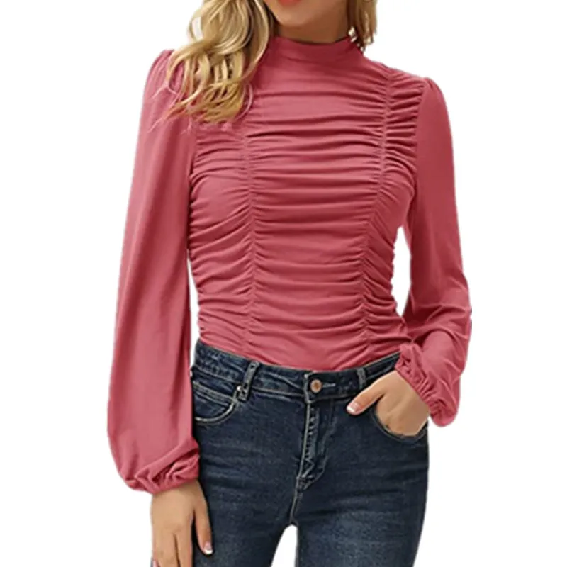 Haute Edition Women's Puff Sleeve Ruched Fitted Turtleneck Top sold by Daily Haute product image thumbnail 3