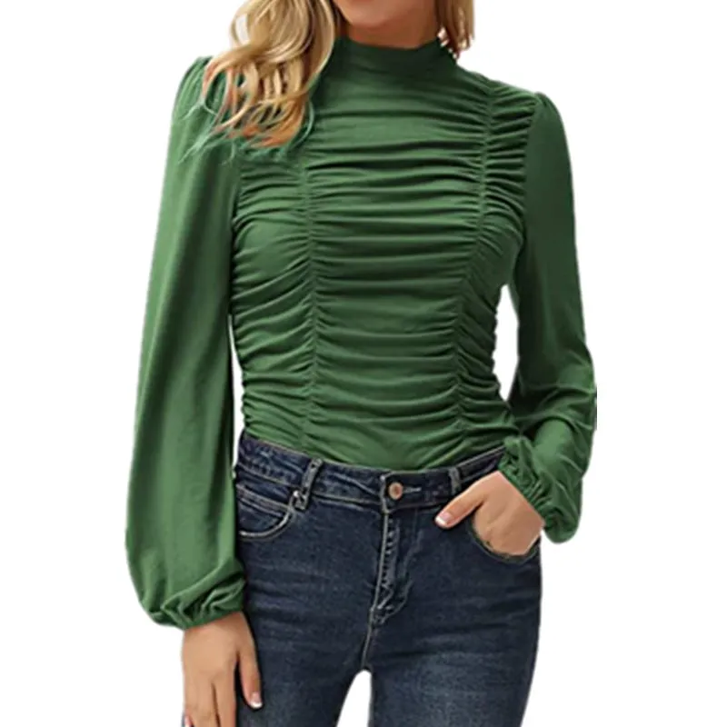 Haute Edition Women's Puff Sleeve Ruched Fitted Turtleneck Top sold by Daily Haute product image thumbnail 4