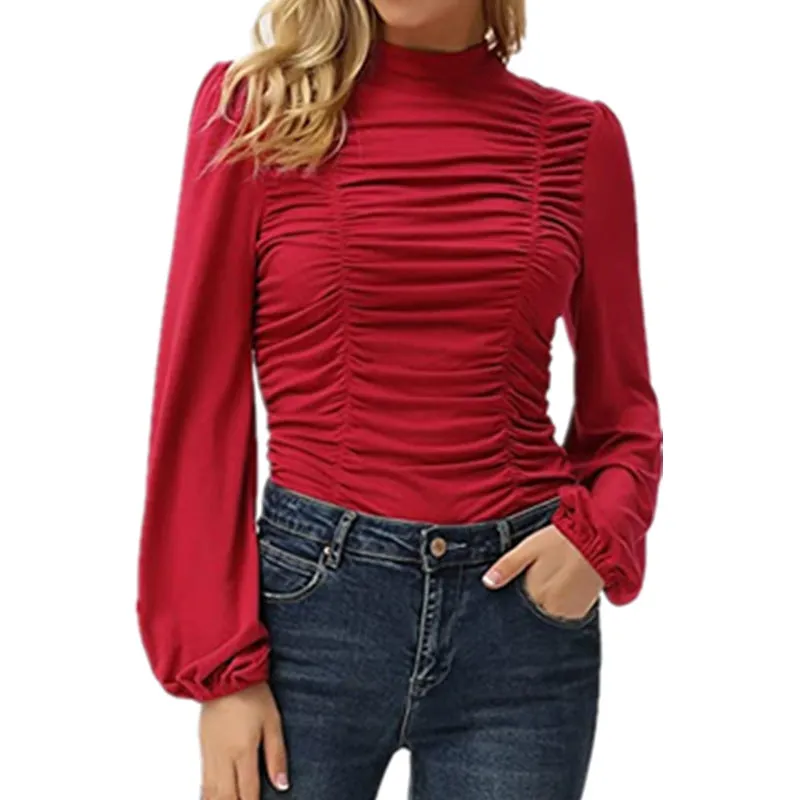 Haute Edition Women's Puff Sleeve Ruched Fitted Turtleneck Top sold by Daily Haute product image thumbnail 2