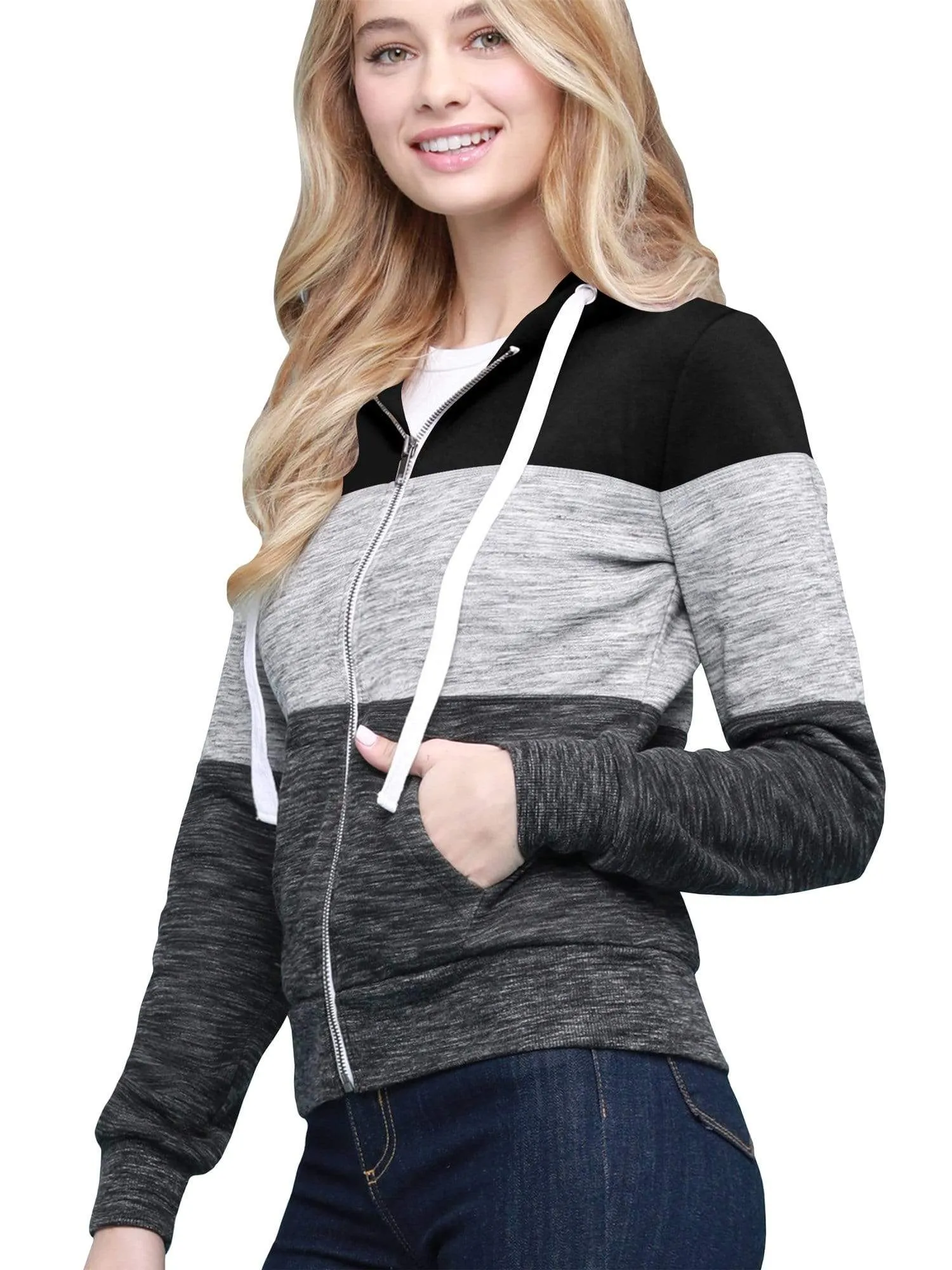 Women's Active Casual Zip-up Color Block Hoodie Sweatshirt sold by Daily Haute