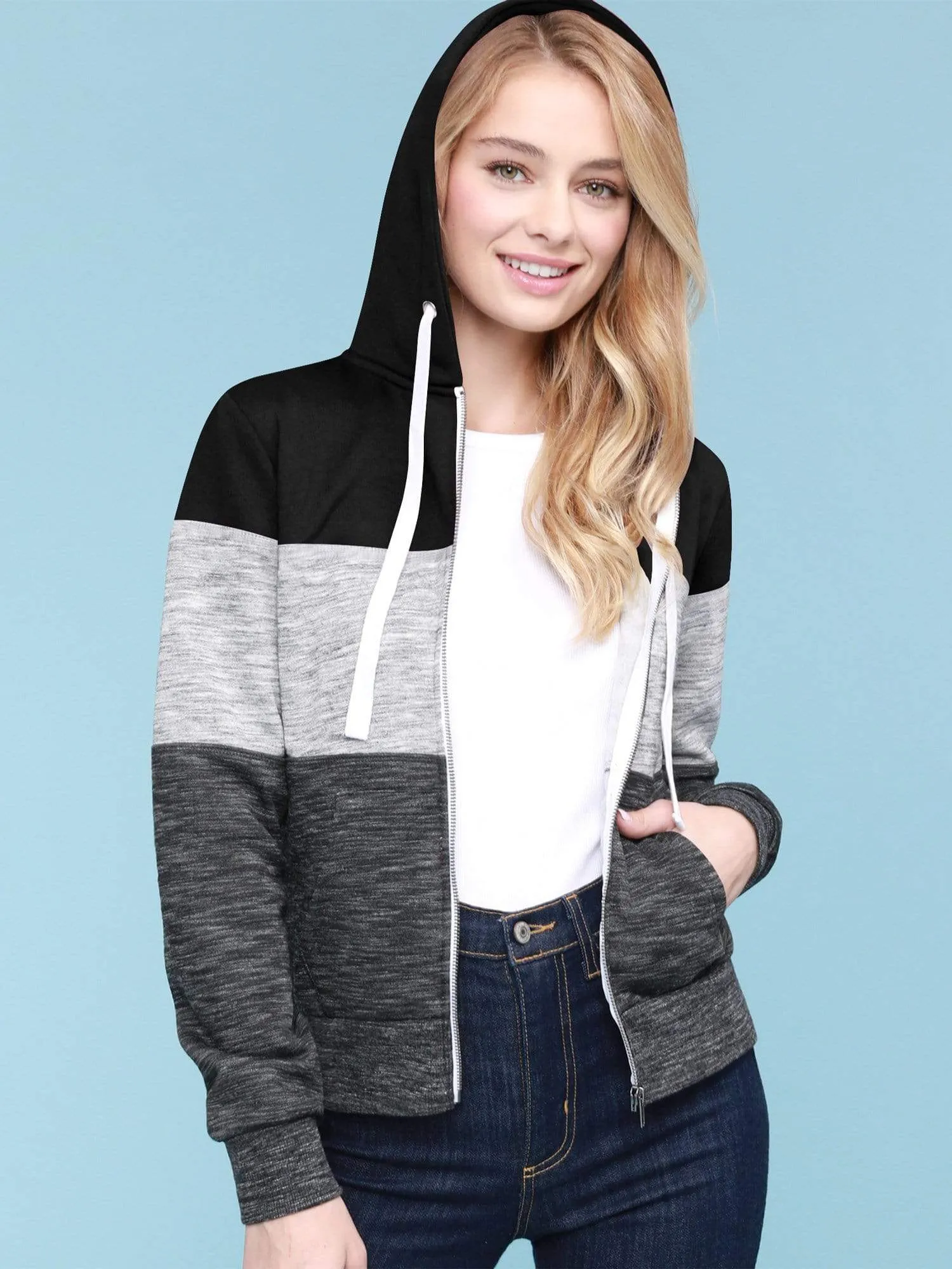 Women's Active Casual Zip-up Color Block Hoodie Sweatshirt sold by Daily Haute product image thumbnail 3