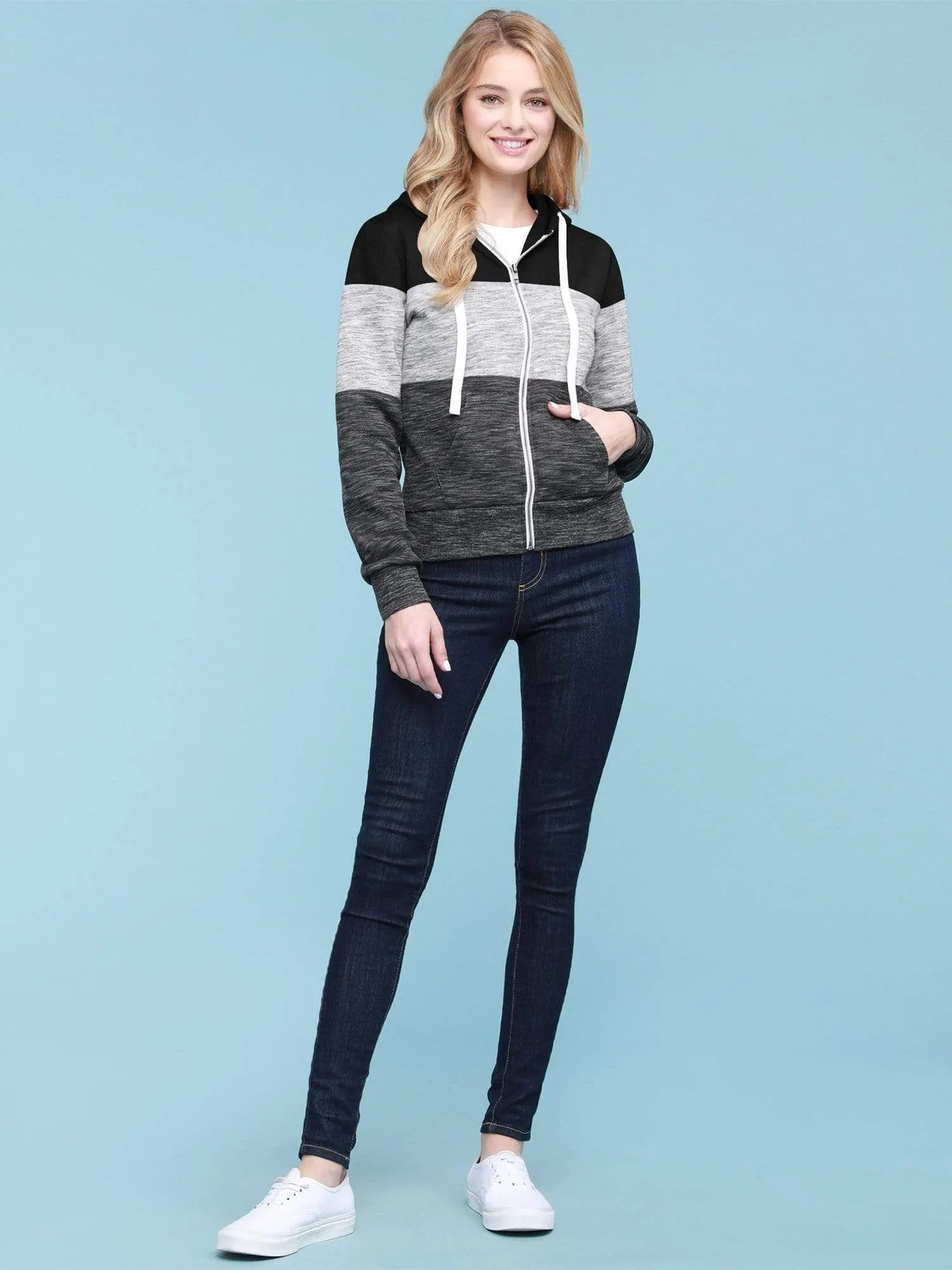 Women's Active Casual Zip-up Color Block Hoodie Sweatshirt sold by Daily Haute product image thumbnail 2