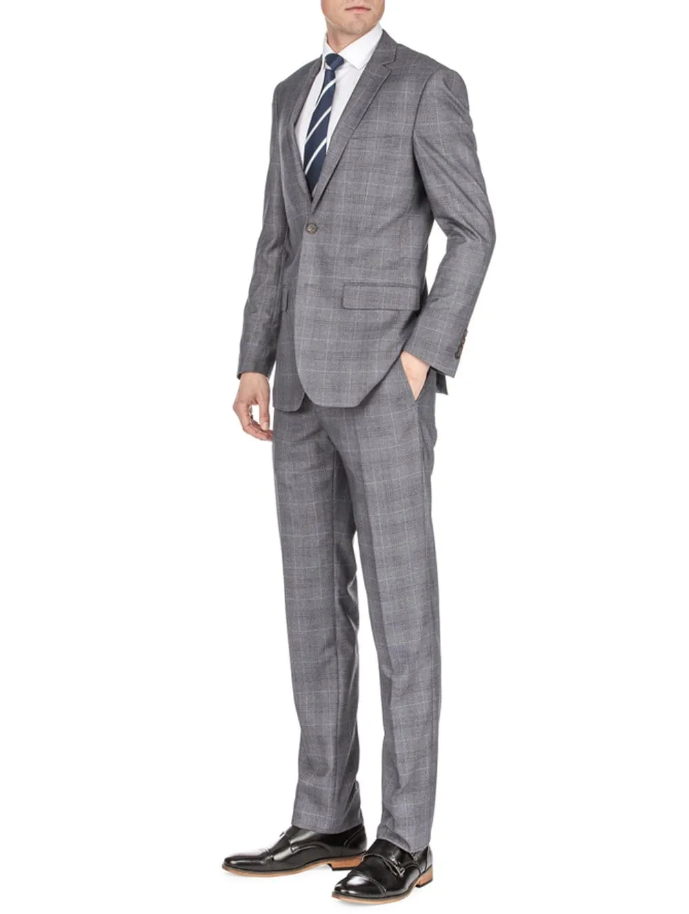 Men's Harrogate Windowpane Slim Fit 2PC Suits sold by Daily Haute product image thumbnail 2