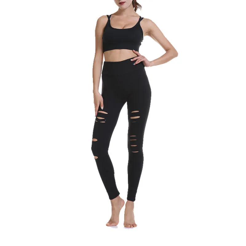 Haute Edition Women's Cutout Ripped High Waist Leggings With Tummy Control sold by Daily Haute