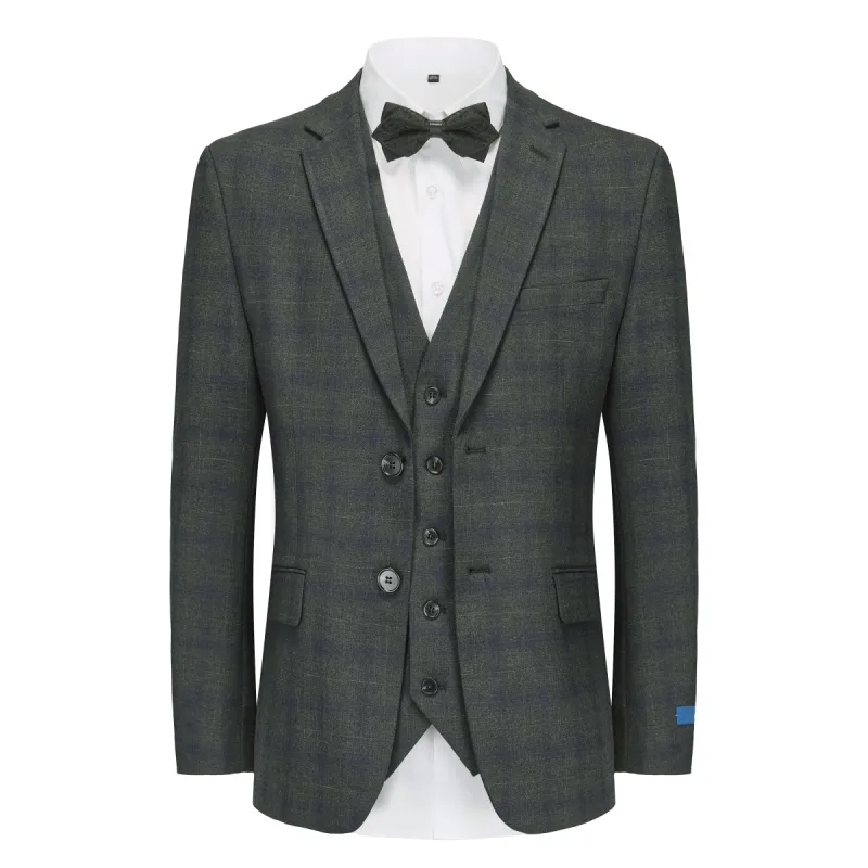 Gino Vitale 3-Piece Slim Fit Stretch Grey Navy Plaid Suit sold by Daily Haute