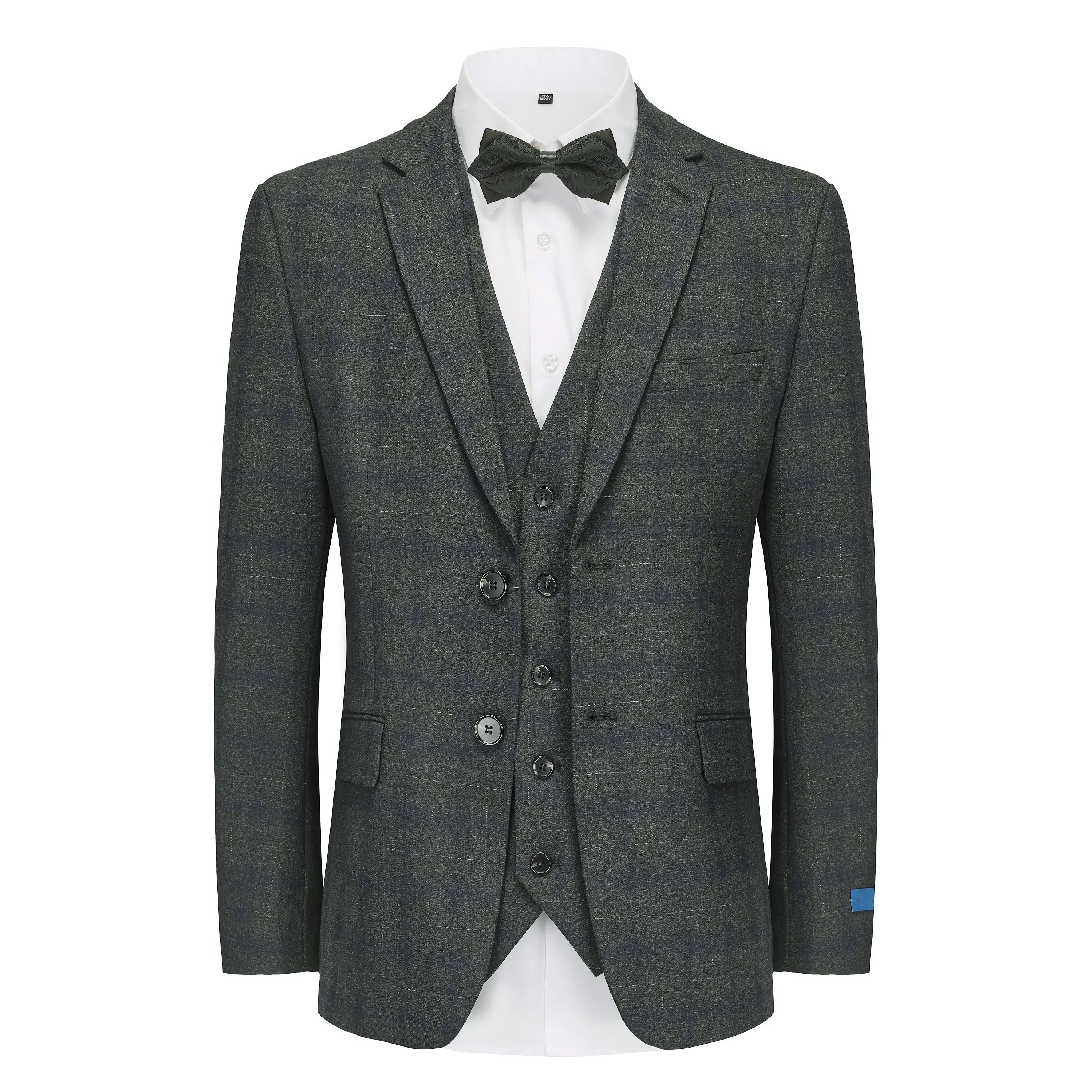 Gino Vitale 3-Piece Slim Fit Stretch Grey Navy Plaid Suit sold by Daily Haute