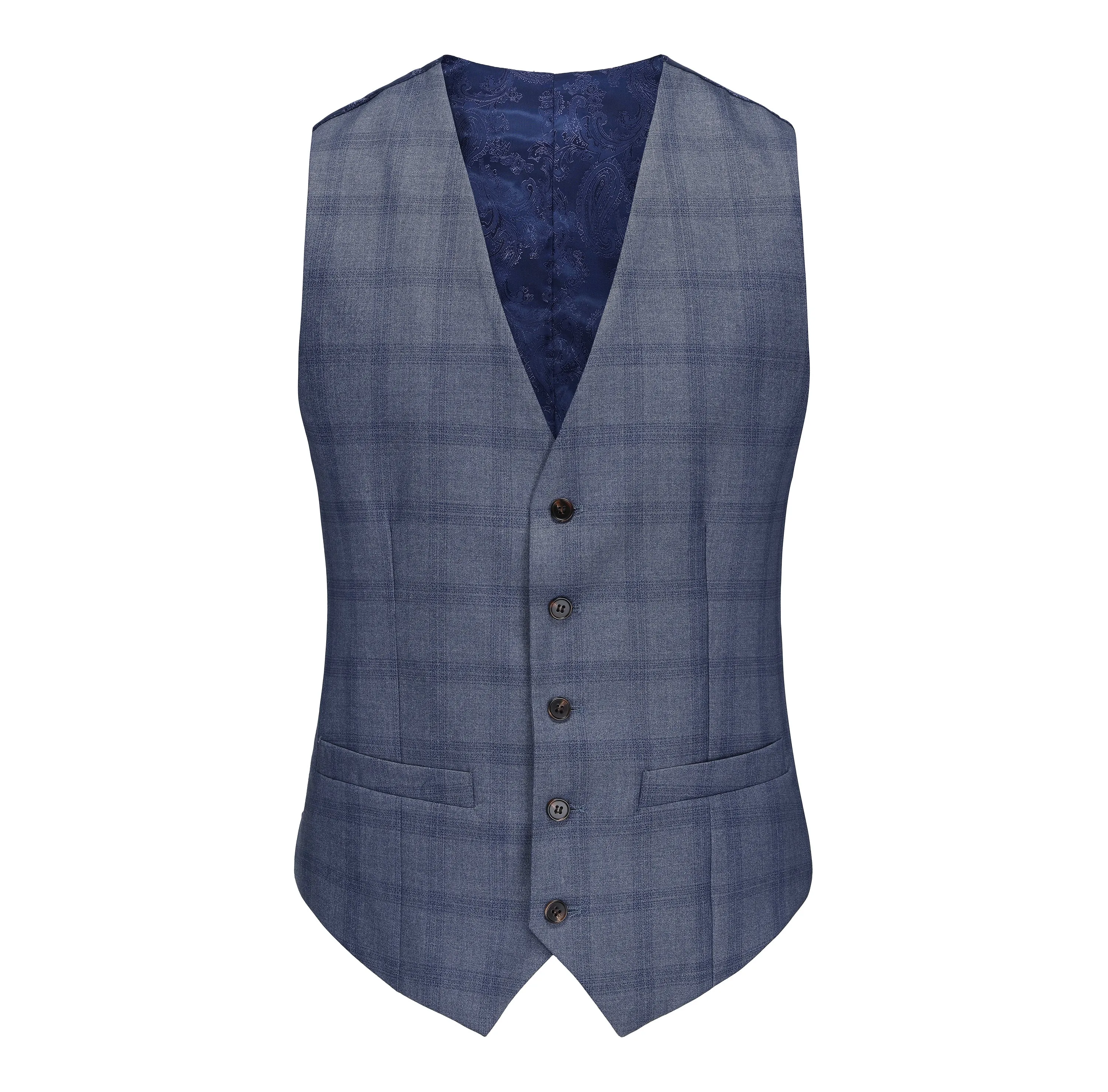 Gino Vitale 3-Piece Slim Fit Blue Plaid Suit sold by Daily Haute product image thumbnail 2